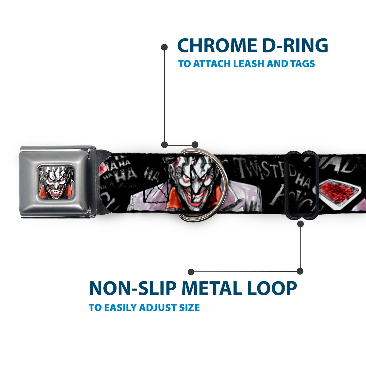 Joker Face Stare Seatbelt Buckle Collar - Joker BRILLIANTLY TWISTED PSYCHO 2-Poses/Cards Black/Grays Dog Collars Seatbelt Buckle DC Comics