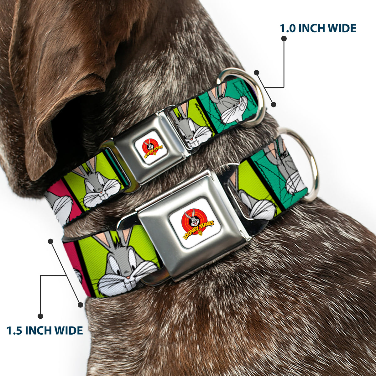 Looney Tunes Logo Full Color White Seatbelt Buckle Collar - Bugs Bunny Expression Blocks Multi Color Dog Collars Seatbelt Buckle Looney Tunes