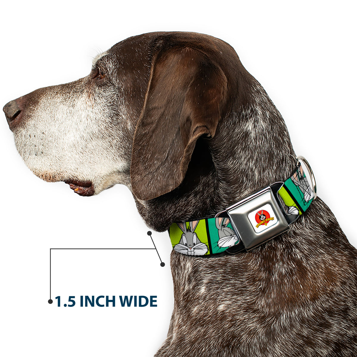 Looney Tunes Logo Full Color White Seatbelt Buckle Collar - Bugs Bunny Expression Blocks Multi Color Dog Collars Seatbelt Buckle Looney Tunes