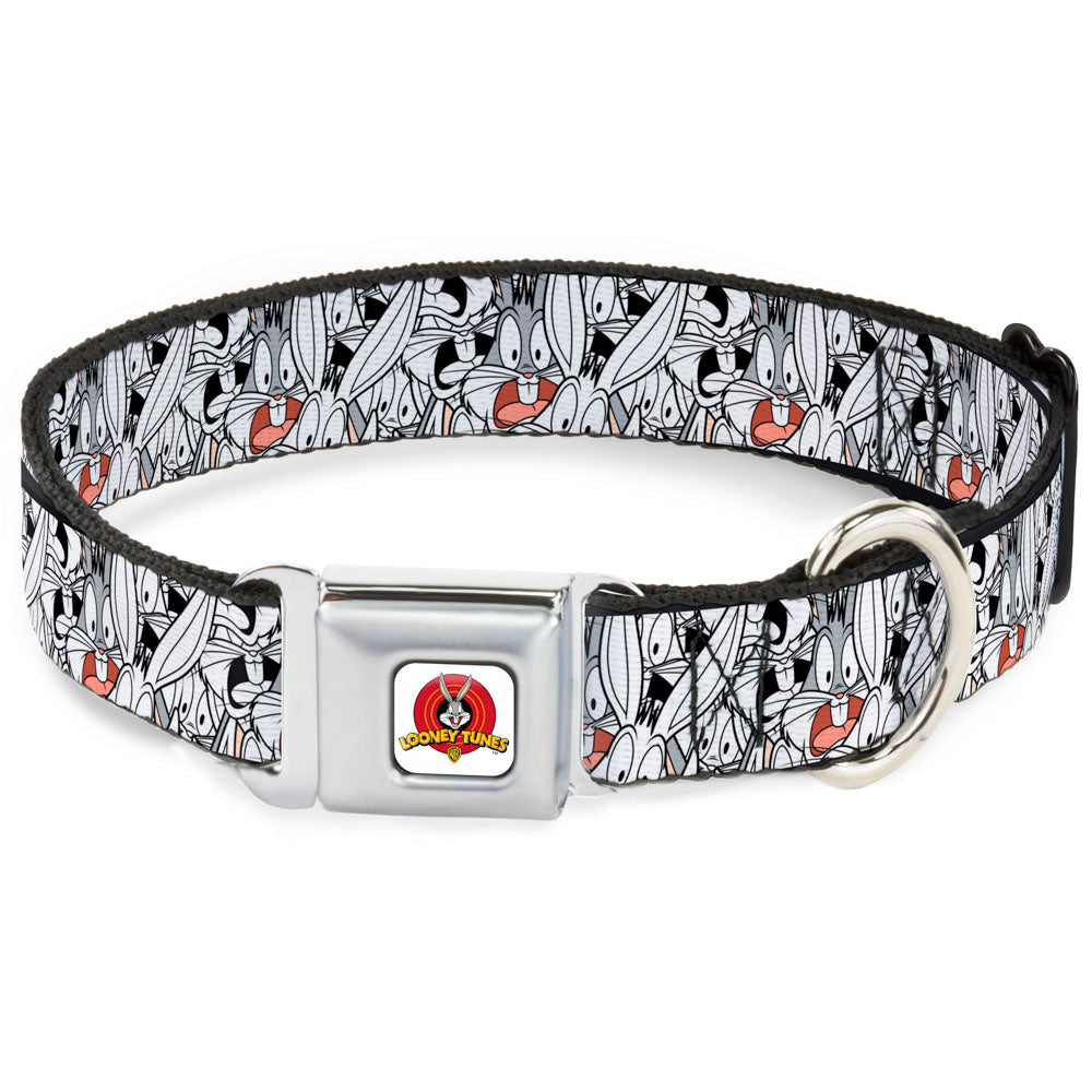 Looney Tunes Logo White Seatbelt Buckle Collar - Bugs Bunny Expressions Stacked White/Black/Gray Dog Collars Seatbelt Buckle Looney Tunes