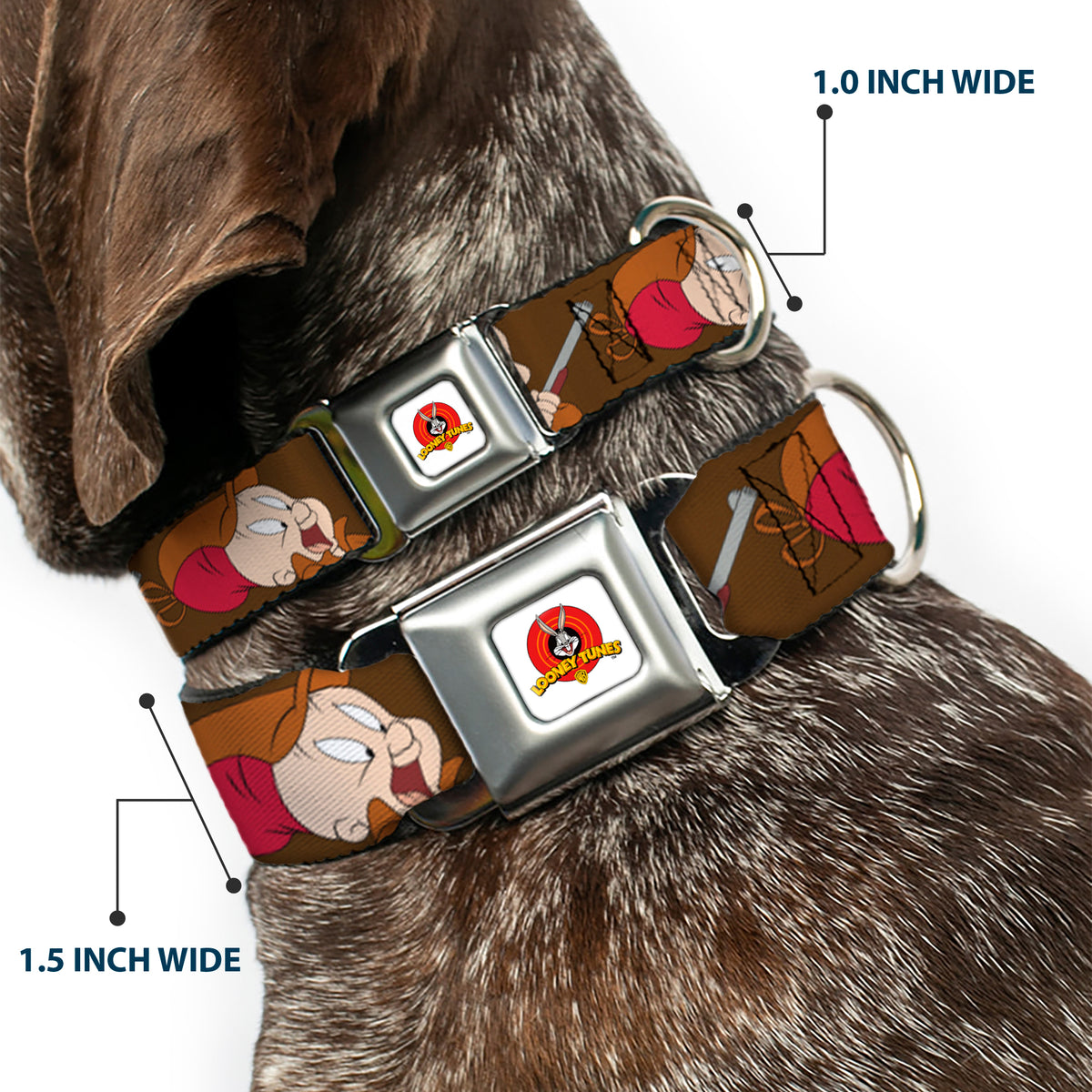 Looney Tunes Logo Full Color White Seatbelt Buckle Collar - ELMER FUDD w/Poses Browns Dog Collars Seatbelt Buckle Looney Tunes