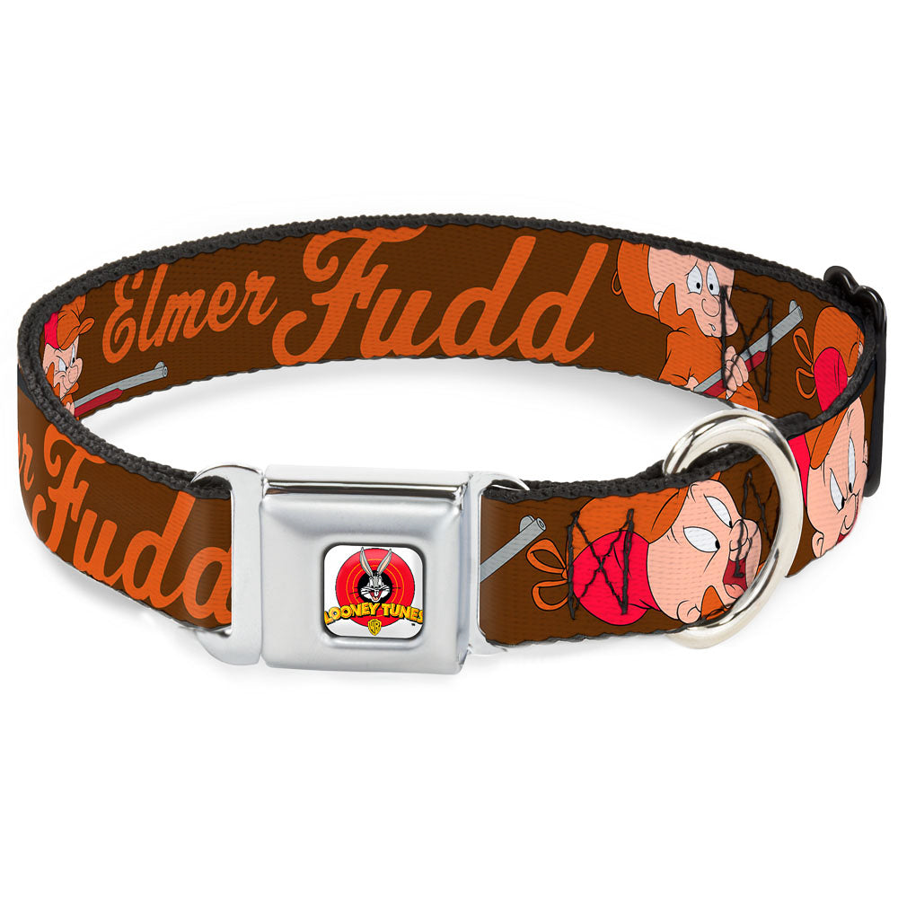 Looney Tunes Logo Full Color White Seatbelt Buckle Collar - ELMER FUDD w/Poses Browns Dog Collars Seatbelt Buckle Looney Tunes