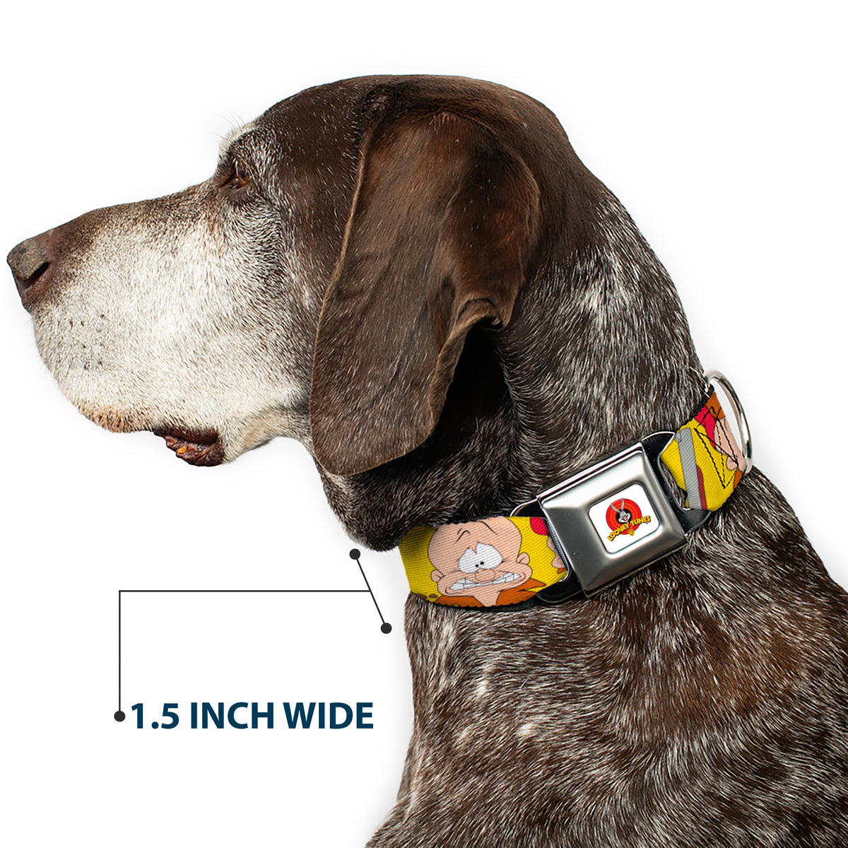 Looney Tunes Logo Full Color White Seatbelt Buckle Collar - Elmer Fudd Expressions Yellow Dog Collars Seatbelt Buckle Looney Tunes
