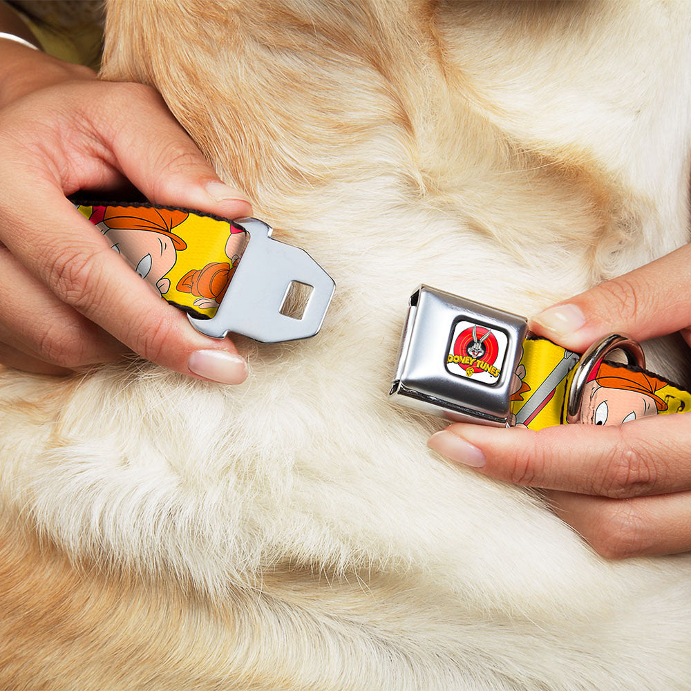 Looney Tunes Logo Full Color White Seatbelt Buckle Collar - Elmer Fudd Expressions Yellow Dog Collars Seatbelt Buckle Looney Tunes