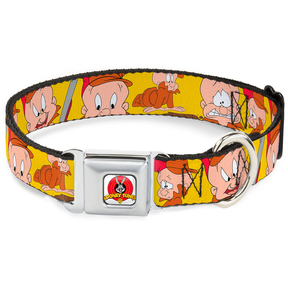 Looney Tunes Logo Full Color White Seatbelt Buckle Collar - Elmer Fudd Expressions Yellow Dog Collars Seatbelt Buckle Looney Tunes