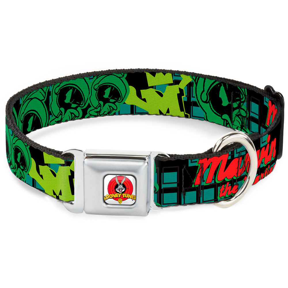 Looney Tunes Logo Full Color White Seatbelt Buckle Collar - MARVIN THE MARTIAN w/Poses Black/Turquoise Dog Collars Seatbelt Buckle Looney Tunes