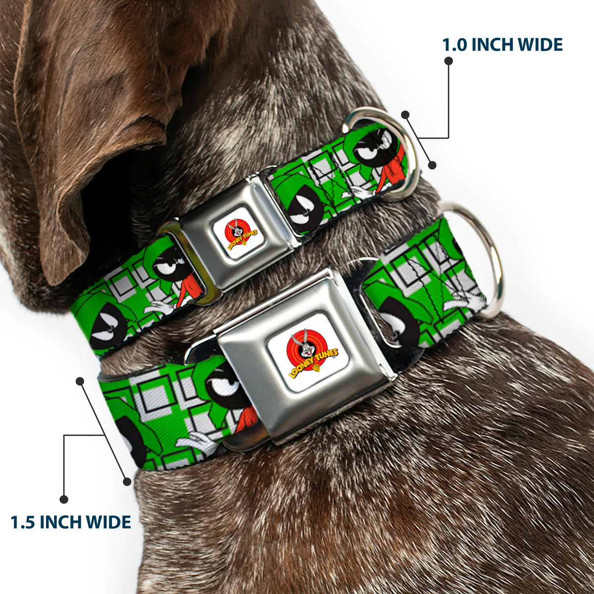 Looney Tunes Logo Full Color White Seatbelt Buckle Collar - MARVIN THE MARTIAN w/Poses White/Green Dog Collars Seatbelt Buckle Looney Tunes