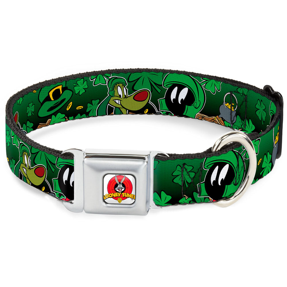 Looney Tunes Logo Full Color White Seatbelt Buckle Collar - Marvin the Martian & K-9 Poses/Clovers Greens Dog Collars Seatbelt Buckle Looney Tunes
