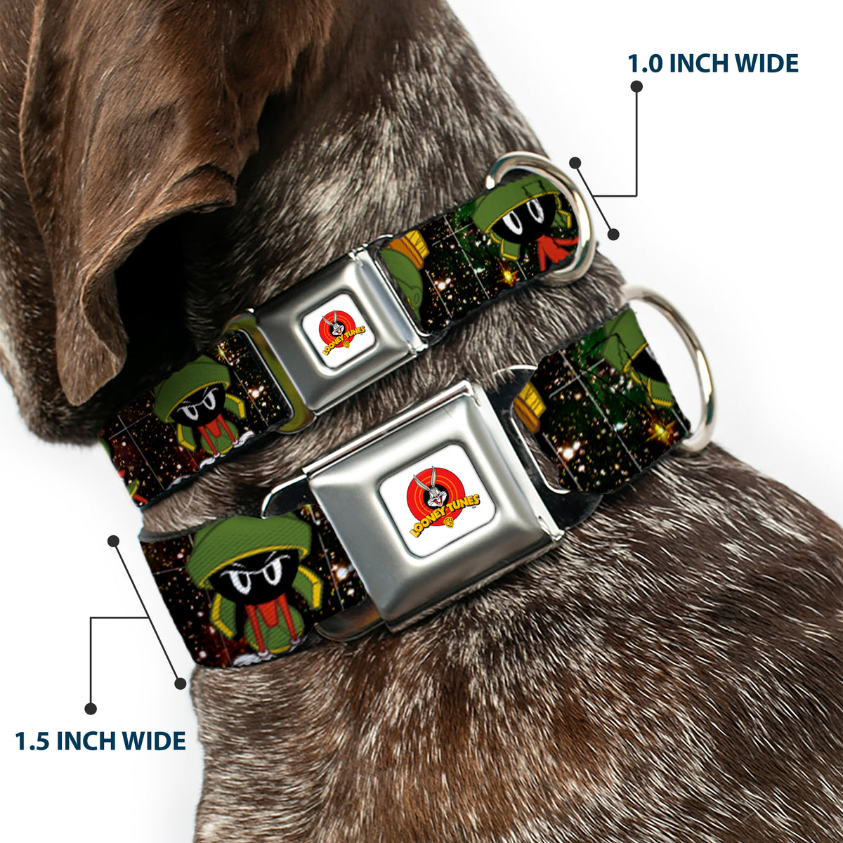 Looney Tunes Logo White Seatbelt Buckle Collar - Marvin the Martian 4-Poses Galaxy Dog Collars Seatbelt Buckle Looney Tunes