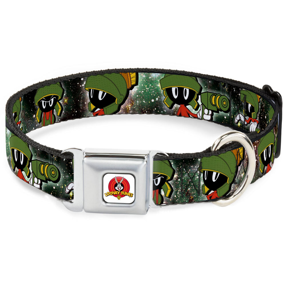 Looney Tunes Logo White Seatbelt Buckle Collar - Marvin the Martian 4-Poses Galaxy Dog Collars Seatbelt Buckle Looney Tunes