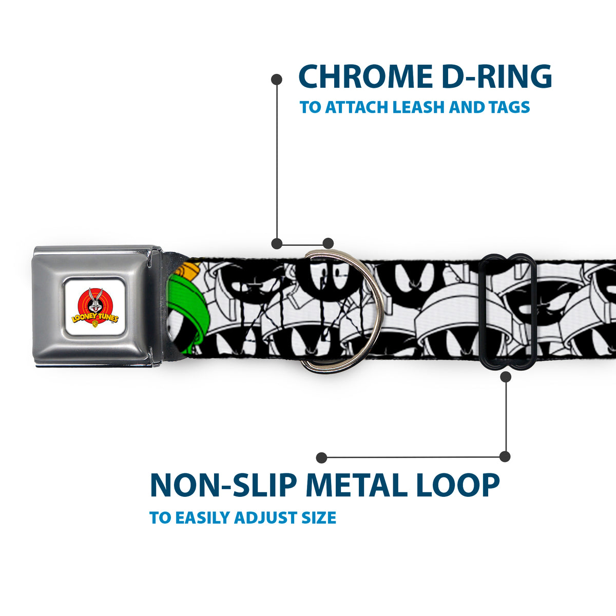 Looney Tunes Logo White Seatbelt Buckle Collar - Marvin the Martian Expressions Stacked White/Black/Green/Gold Dog Collars Seatbelt Buckle Looney Tunes