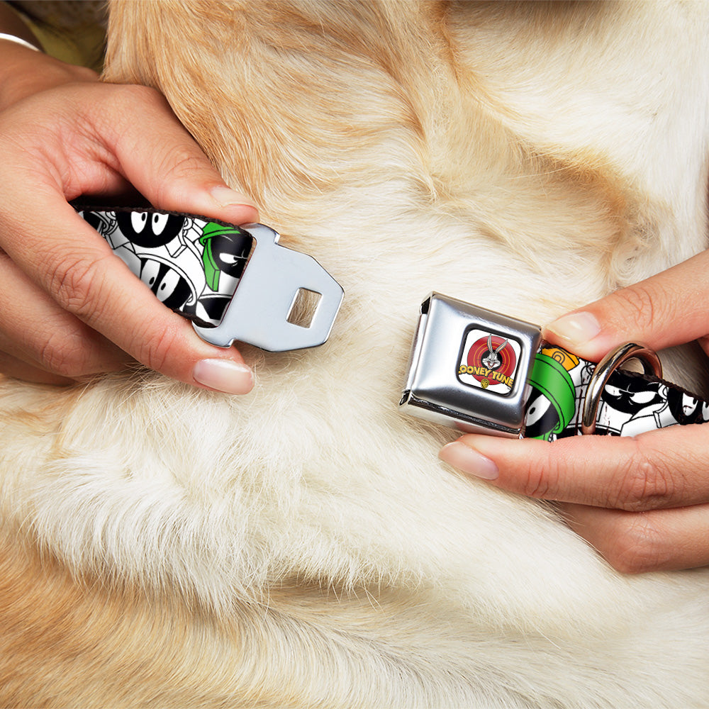 Looney Tunes Logo White Seatbelt Buckle Collar - Marvin the Martian Expressions Stacked White/Black/Green/Gold Dog Collars Seatbelt Buckle Looney Tunes
