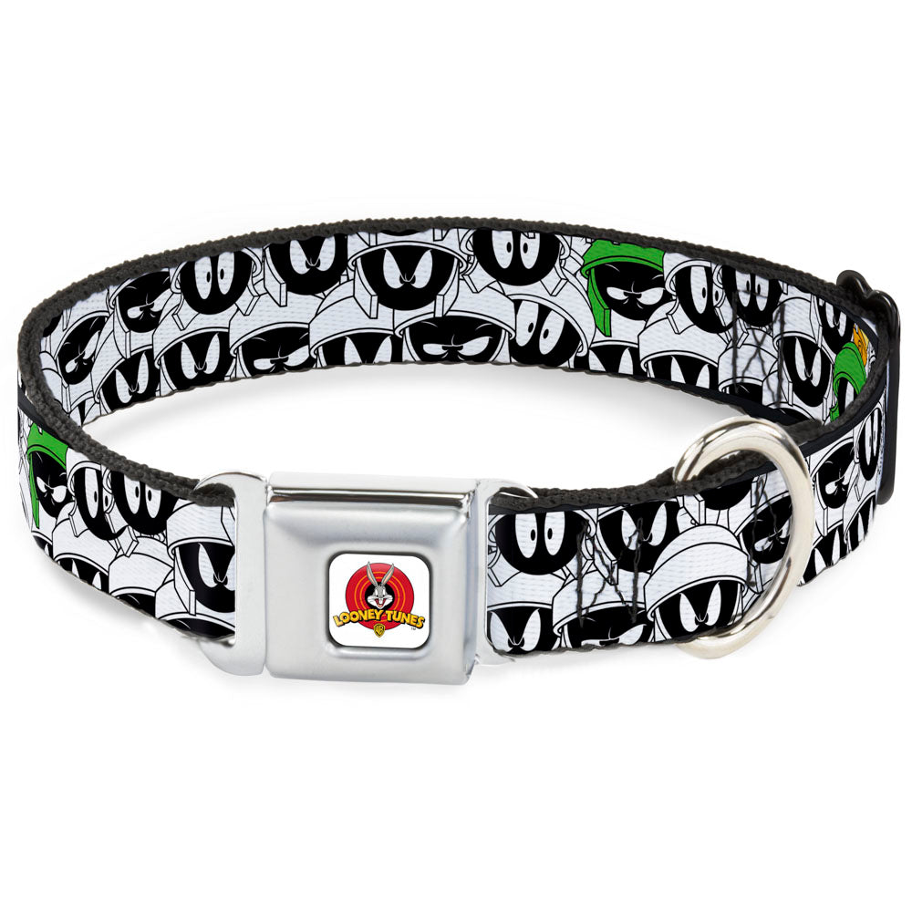 Looney Tunes Logo White Seatbelt Buckle Collar - Marvin the Martian Expressions Stacked White/Black/Green/Gold Dog Collars Seatbelt Buckle Looney Tunes
