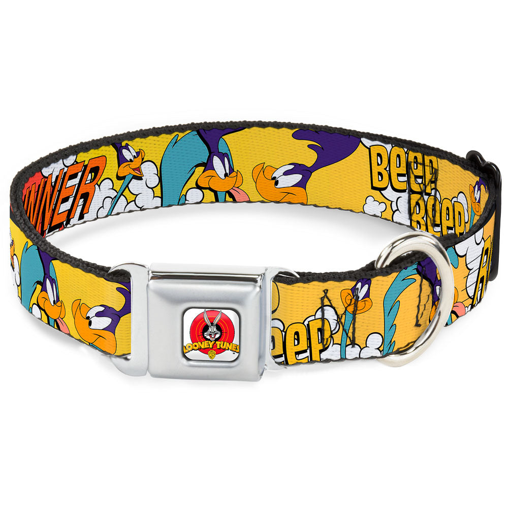Looney Tunes Logo White Seatbelt Buckle Collar - ROAD RUNNER w/Road Runner Poses Orange Dog Collars Seatbelt Buckle Looney Tunes