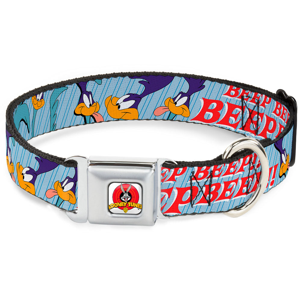 Looney Tunes Logo White Seatbelt Buckle Collar - MEEP MEEP!! w/Road Runner Poses Baby Blue Dog Collars Seatbelt Buckle Looney Tunes