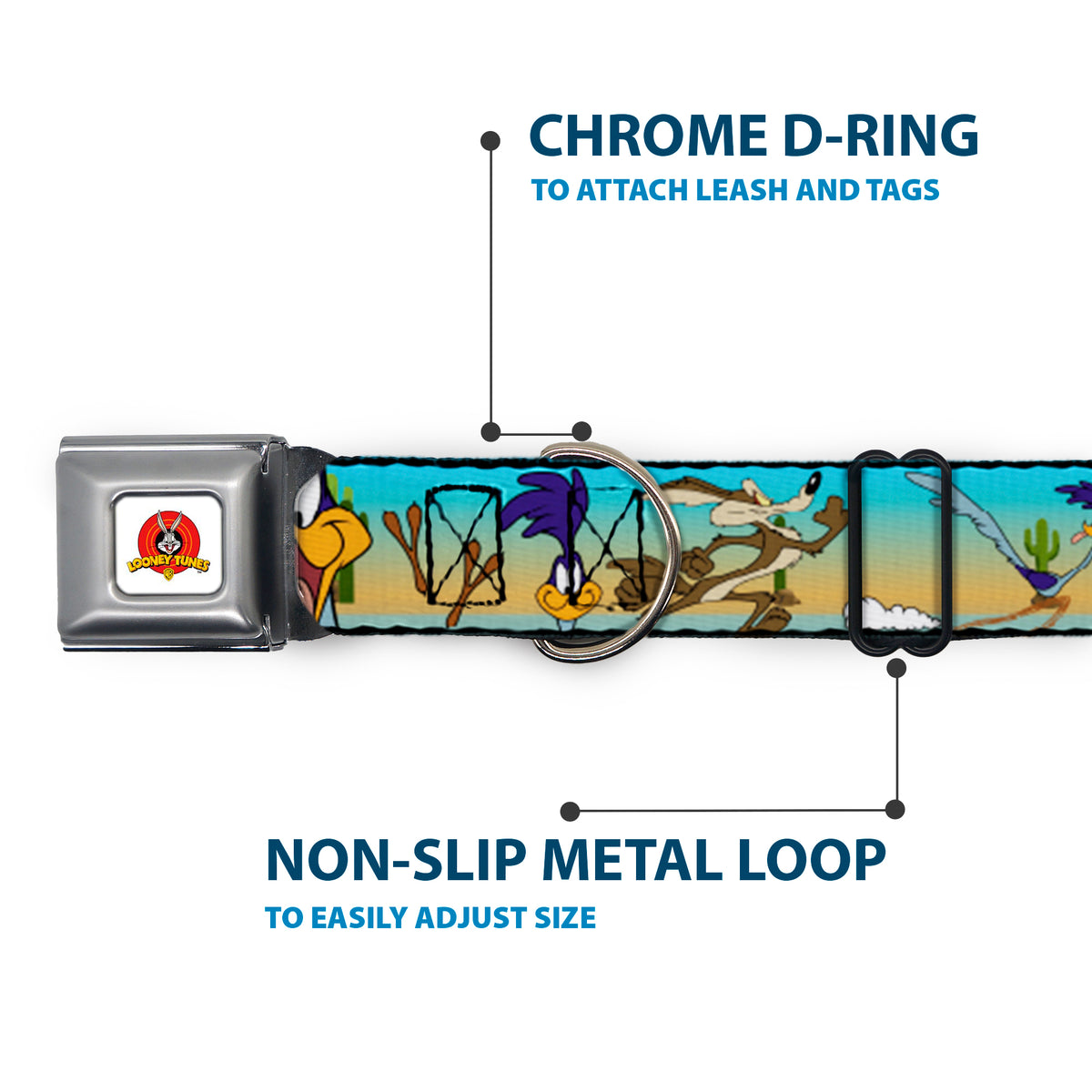 Looney Tunes Logo White Seatbelt Buckle Collar - Road Runner/Wile E. Coyote Scene1 Brown Fade Dog Collars Seatbelt Buckle Looney Tunes