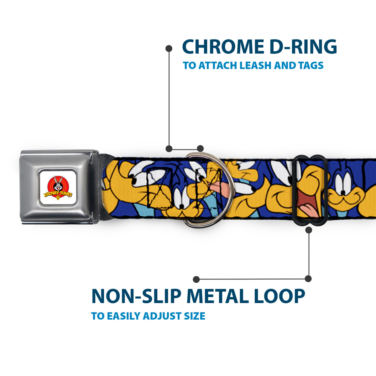 Looney Tunes Logo White Seatbelt Buckle Collar - Road Runner Expressions Stacked Dog Collars Seatbelt Buckle Looney Tunes