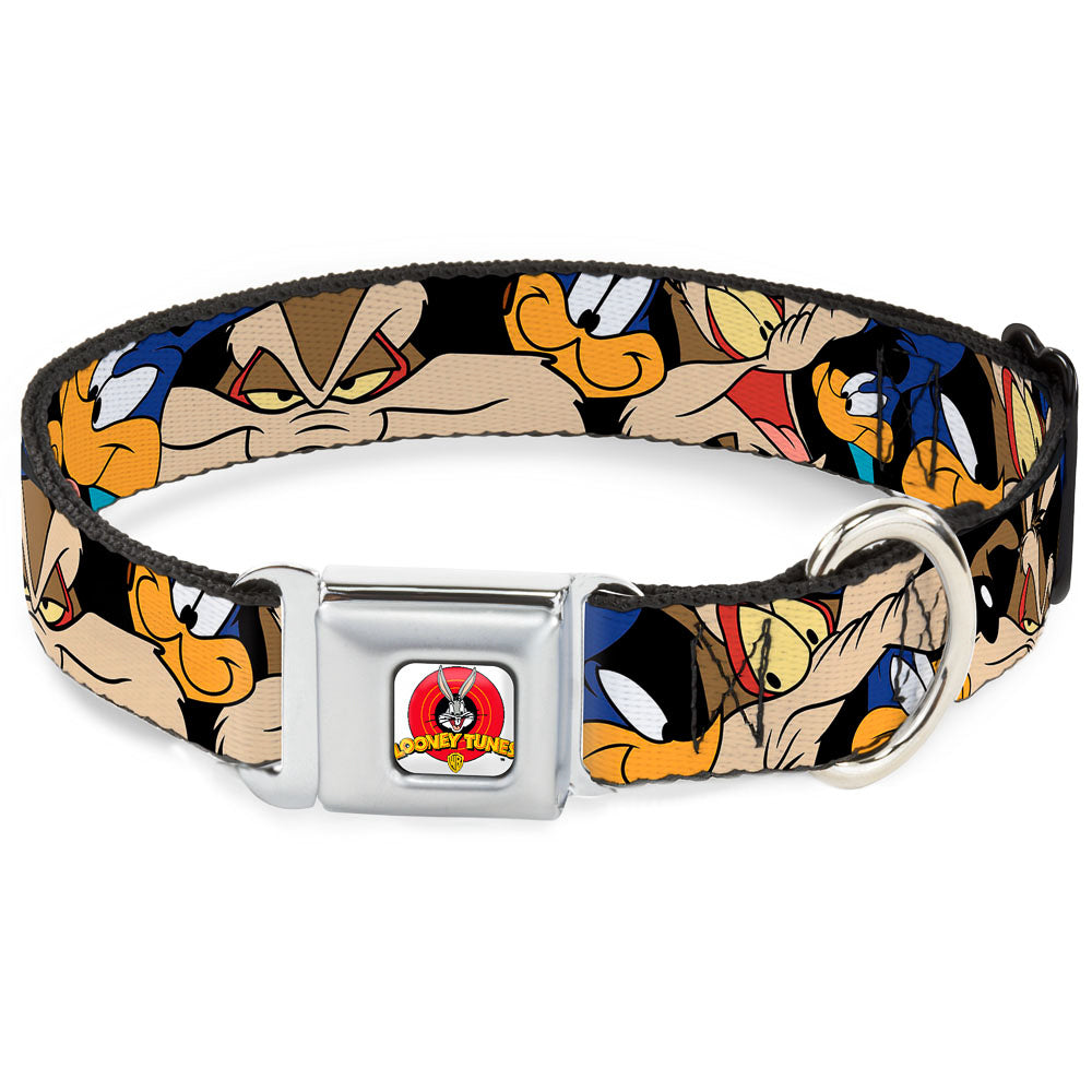 Looney Tunes Logo White Seatbelt Buckle Collar - Road Runner/Wile E. Coyote Expressions Stacked Black Dog Collars Seatbelt Buckle Looney Tunes