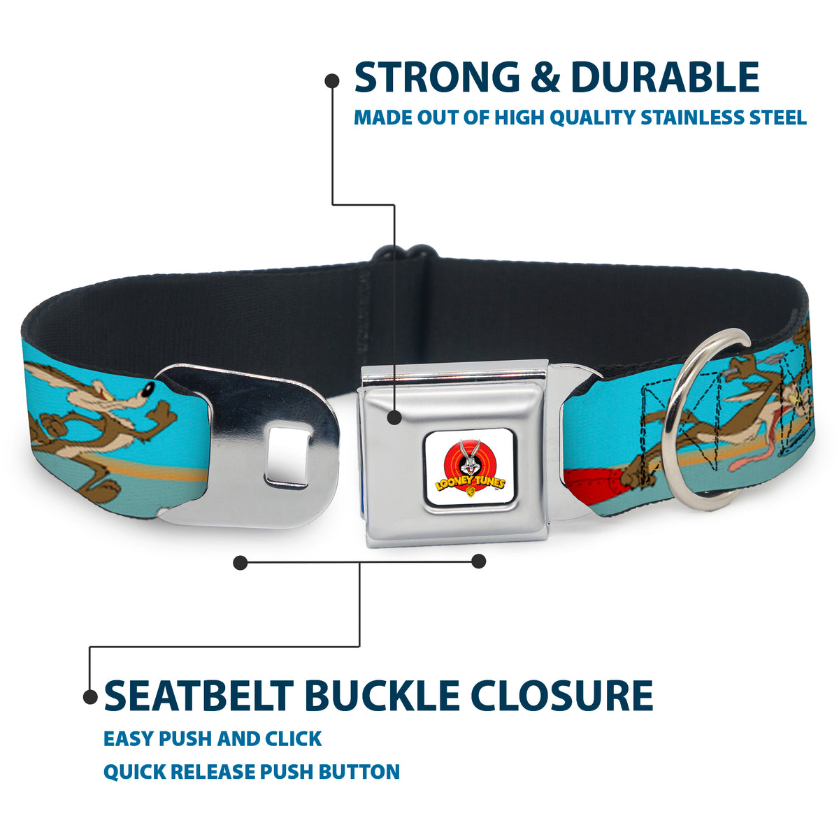 Looney Tunes Logo White Seatbelt Buckle Collar - Road Runner/Wile E. Coyote Scene2 Desert Dog Collars Seatbelt Buckle Looney Tunes