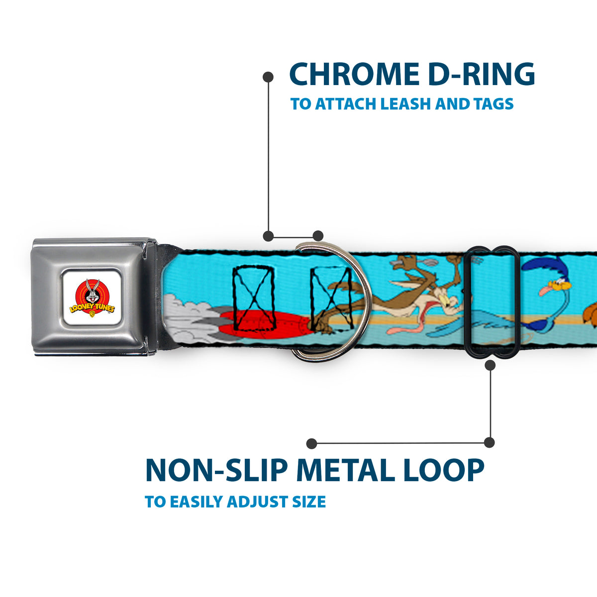 Looney Tunes Logo White Seatbelt Buckle Collar - Road Runner/Wile E. Coyote Scene2 Desert Dog Collars Seatbelt Buckle Looney Tunes