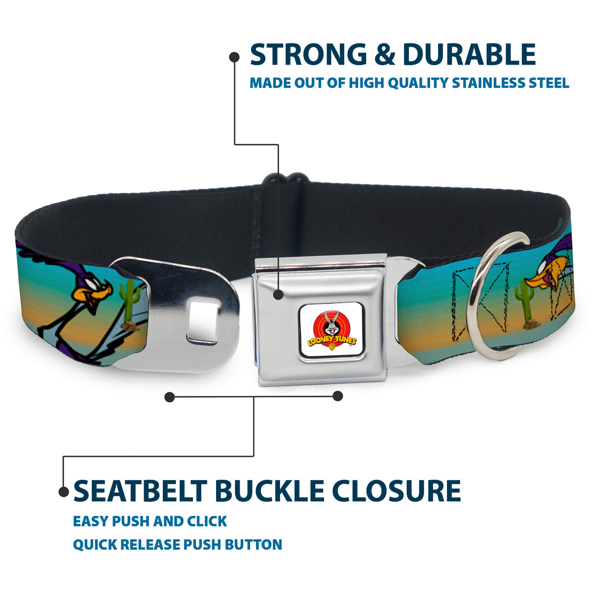 Looney Tunes Logo White Seatbelt Buckle Collar - Road Runner/Wile E. Coyote Scene1 Desert Dog Collars Seatbelt Buckle Looney Tunes