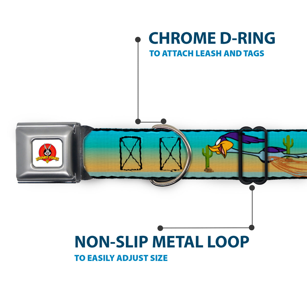 Looney Tunes Logo White Seatbelt Buckle Collar - Road Runner/Wile E. Coyote Scene1 Desert Dog Collars Seatbelt Buckle Looney Tunes