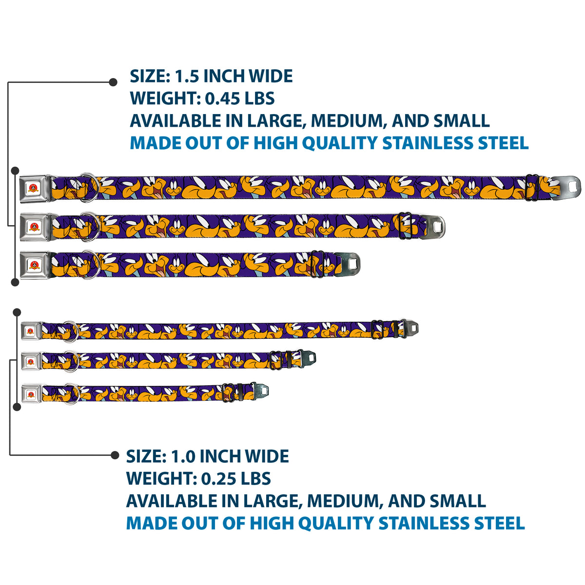 Looney Tunes Logo White Seatbelt Buckle Collar - Road Runner Expressions Royal Dog Collars Seatbelt Buckle Looney Tunes