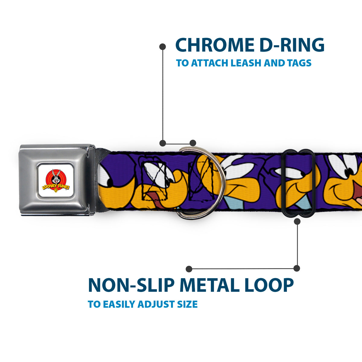Looney Tunes Logo White Seatbelt Buckle Collar - Road Runner Expressions Royal Dog Collars Seatbelt Buckle Looney Tunes