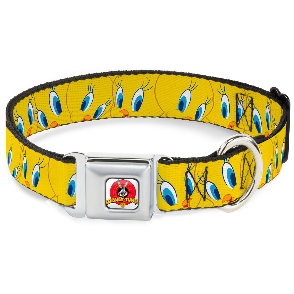 Looney Tunes Logo Full Color White Seatbelt Buckle Collar - Tweety Bird Expressions Yellow Dog Collars Seatbelt Buckle Looney Tunes