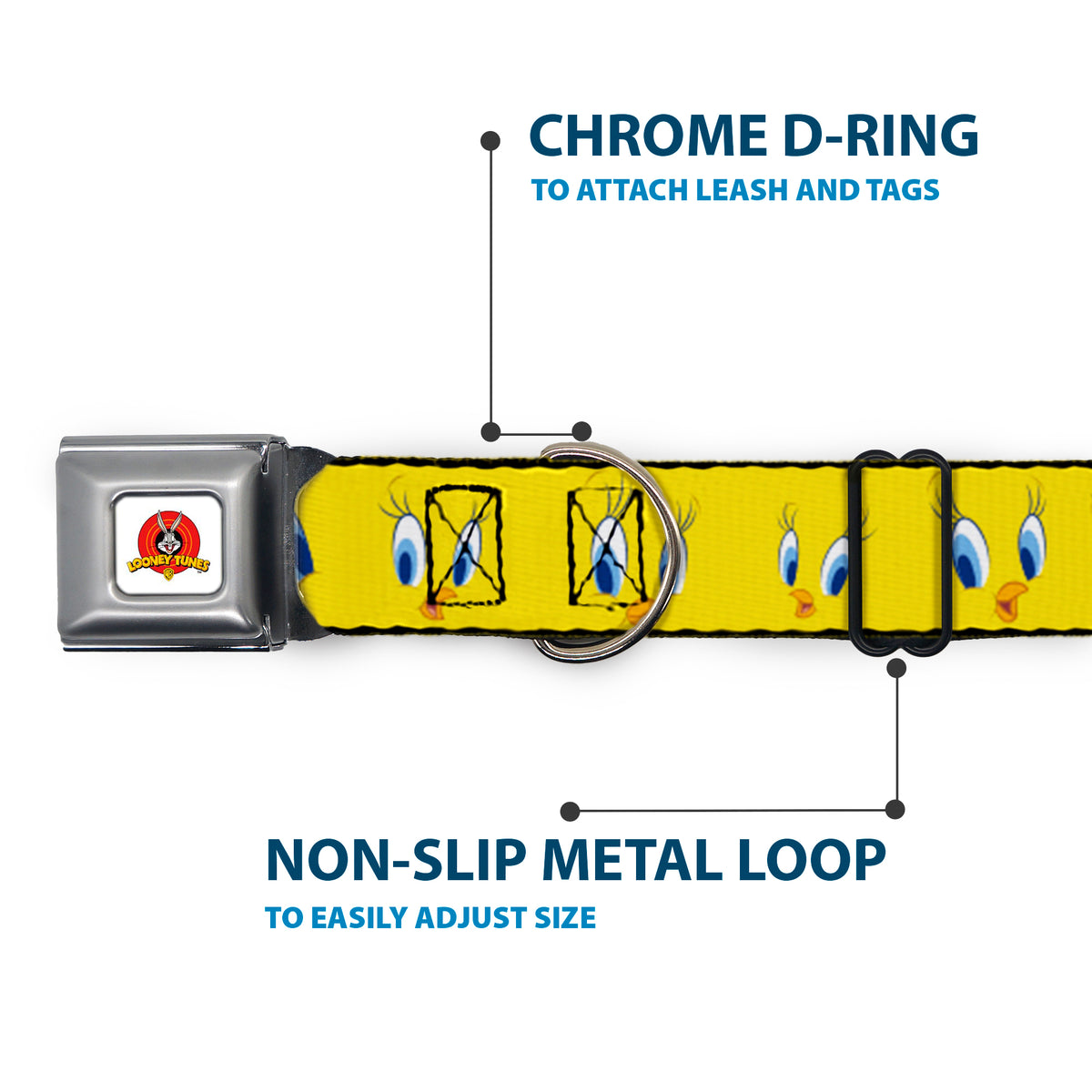 Looney Tunes Logo Full Color White Seatbelt Buckle Collar - Tweety Bird Expressions2 Dog Collars Seatbelt Buckle Looney Tunes