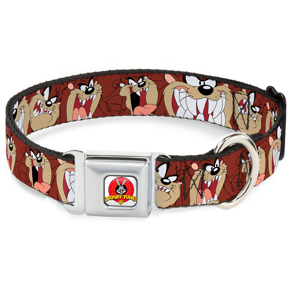 Looney Tunes Logo Full Color White Seatbelt Buckle Collar - Tasmanian Devil Expressions Brown Dog Collars Seatbelt Buckle Looney Tunes