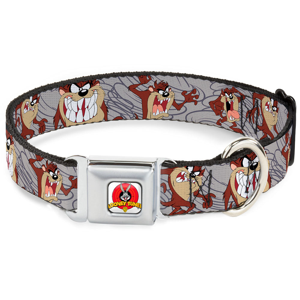 Looney Tunes Logo Full Color White Seatbelt Buckle Collar - Tasmanian Devil Expressions Gray Swirl Dog Collars Seatbelt Buckle Looney Tunes