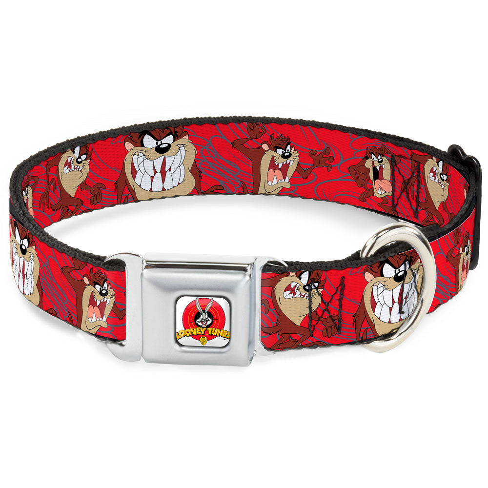 Looney Tunes Logo Full Color White Seatbelt Buckle Collar - Tasmanian Devil Expressions Red Swirl Dog Collars Seatbelt Buckle Looney Tunes