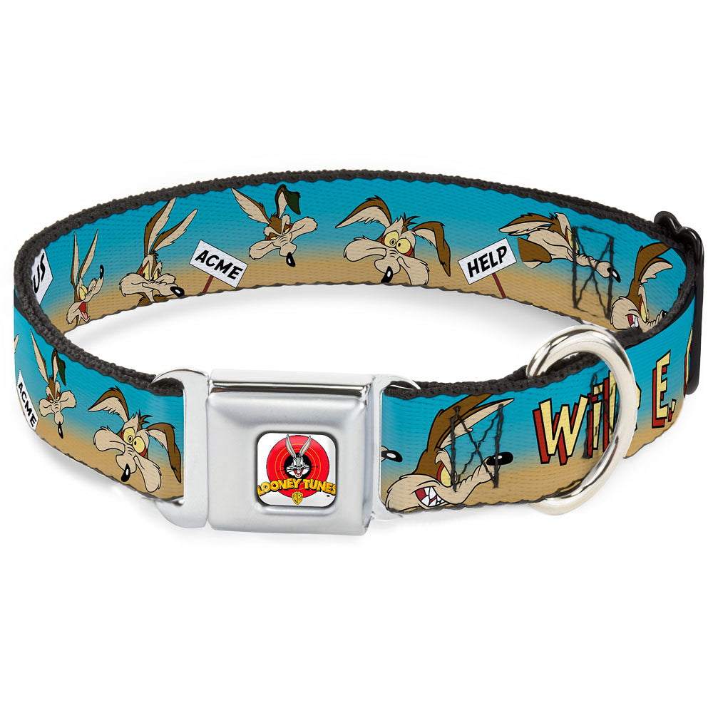 Looney Tunes Logo Full Color White Seatbelt Buckle Collar - WILE E. COYOTE Expressions/Signs Desert Dog Collars Seatbelt Buckle Looney Tunes