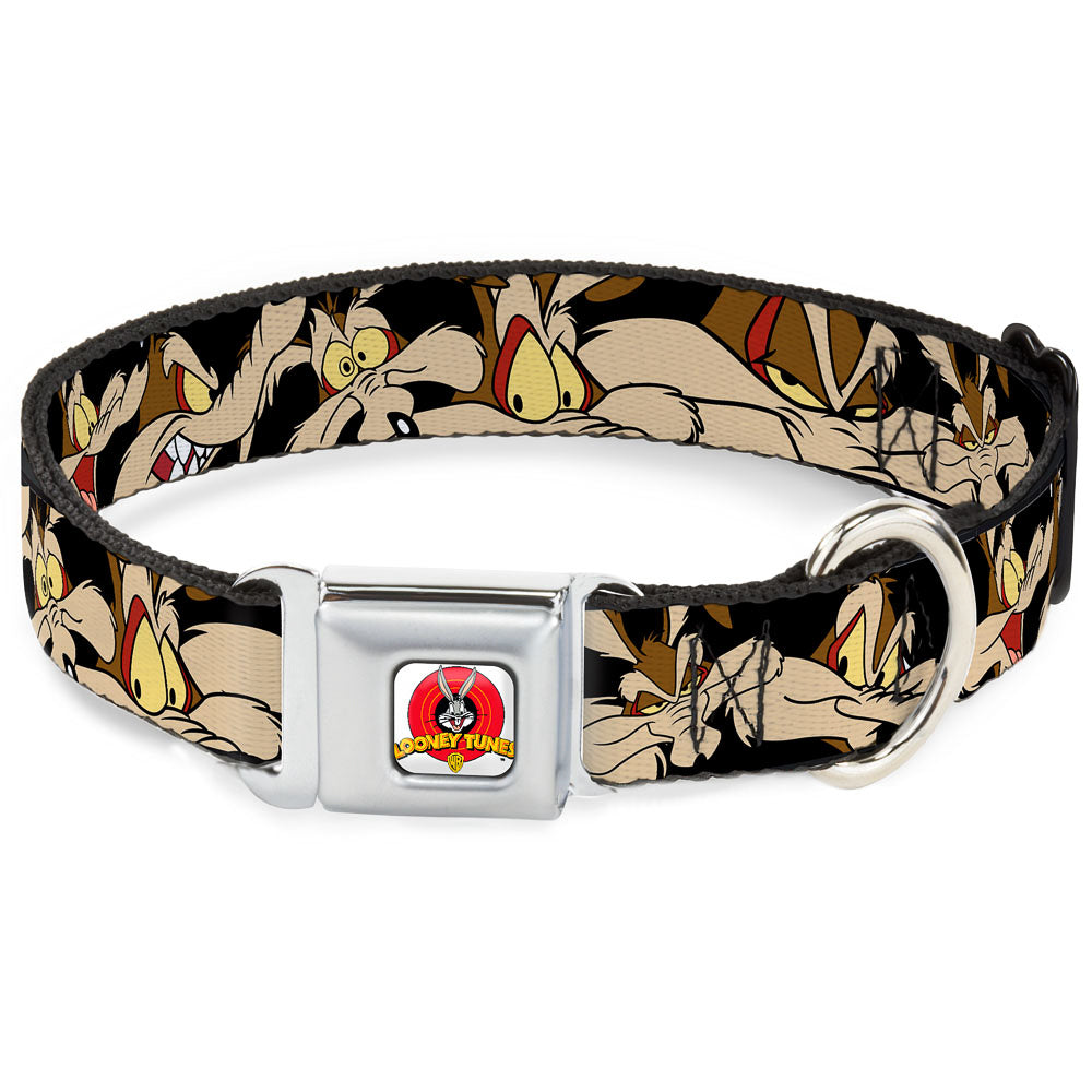 Looney Tunes Logo Full Color White Seatbelt Buckle Collar - Wile E. Coyote Expressions Black Dog Collars Seatbelt Buckle Looney Tunes