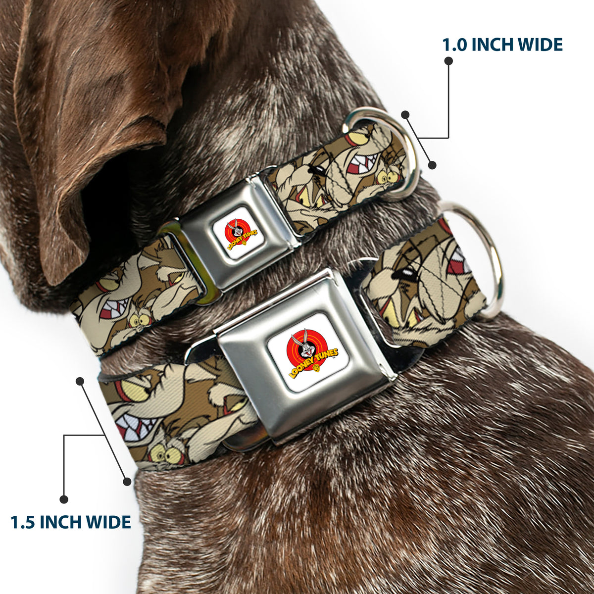 Looney Tunes Logo Full Color White Seatbelt Buckle Collar - Wile E. Coyote Expressions Stacked Dog Collars Seatbelt Buckle Looney Tunes