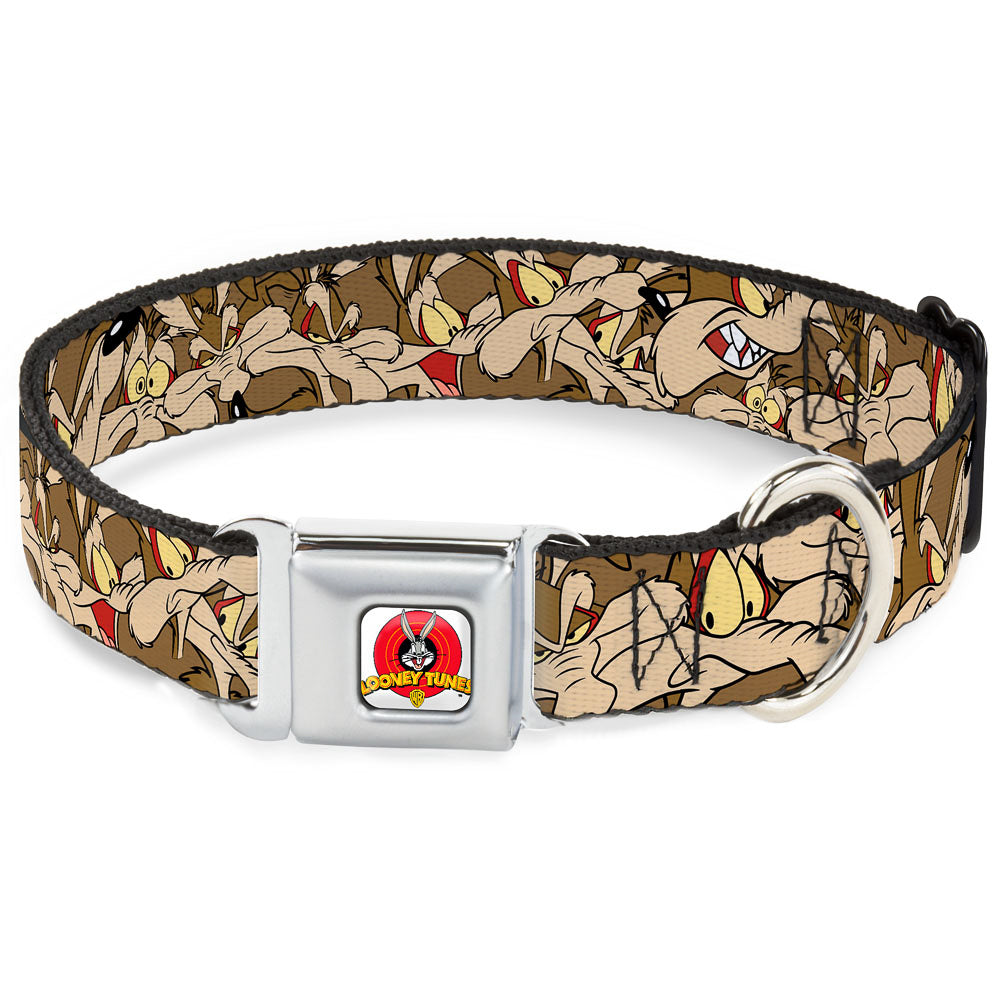 Looney Tunes Logo Full Color White Seatbelt Buckle Collar - Wile E. Coyote Expressions Stacked Dog Collars Seatbelt Buckle Looney Tunes