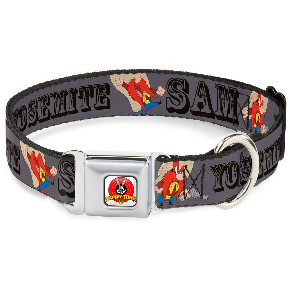 Looney Tunes Logo Full Color White Seatbelt Buckle Collar - YOSEMITE SAM w/Poses Gray Dog Collars Seatbelt Buckle Looney Tunes