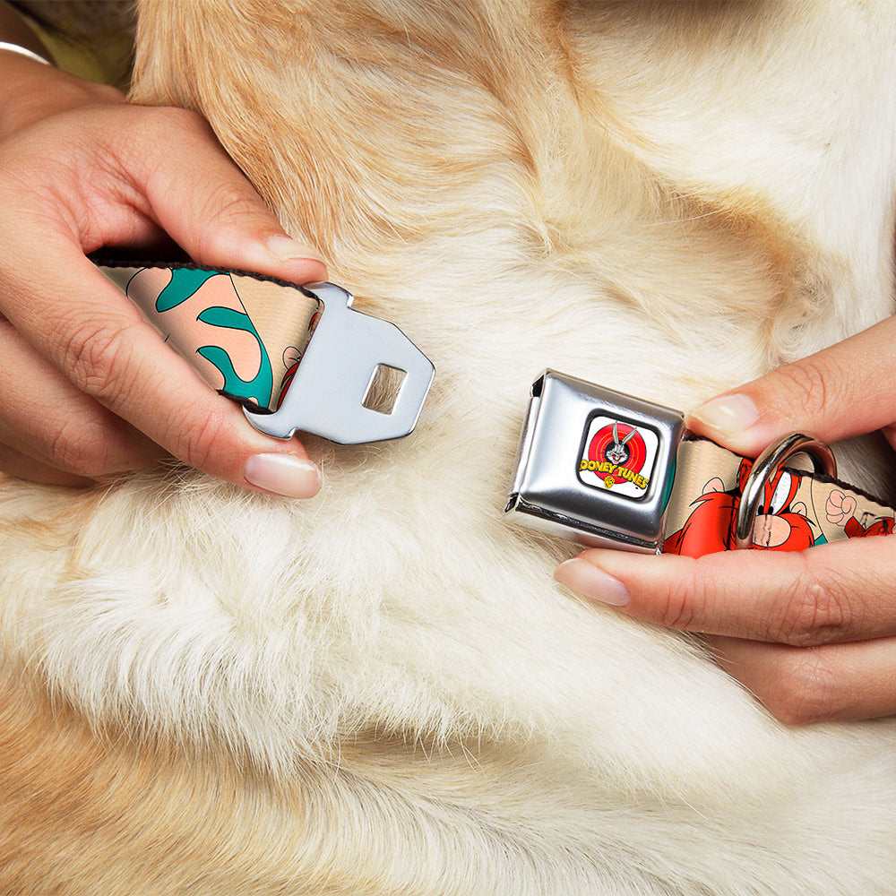 Looney Tunes Logo Full Color White Seatbelt Buckle Collar - Yosemite Sam Poses Turquoise Dog Collars Seatbelt Buckle Looney Tunes