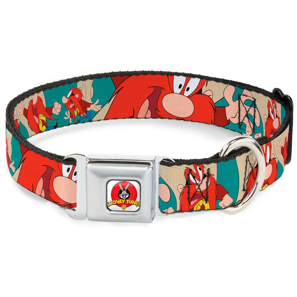 Looney Tunes Logo Full Color White Seatbelt Buckle Collar - Yosemite Sam Poses Turquoise Dog Collars Seatbelt Buckle Looney Tunes