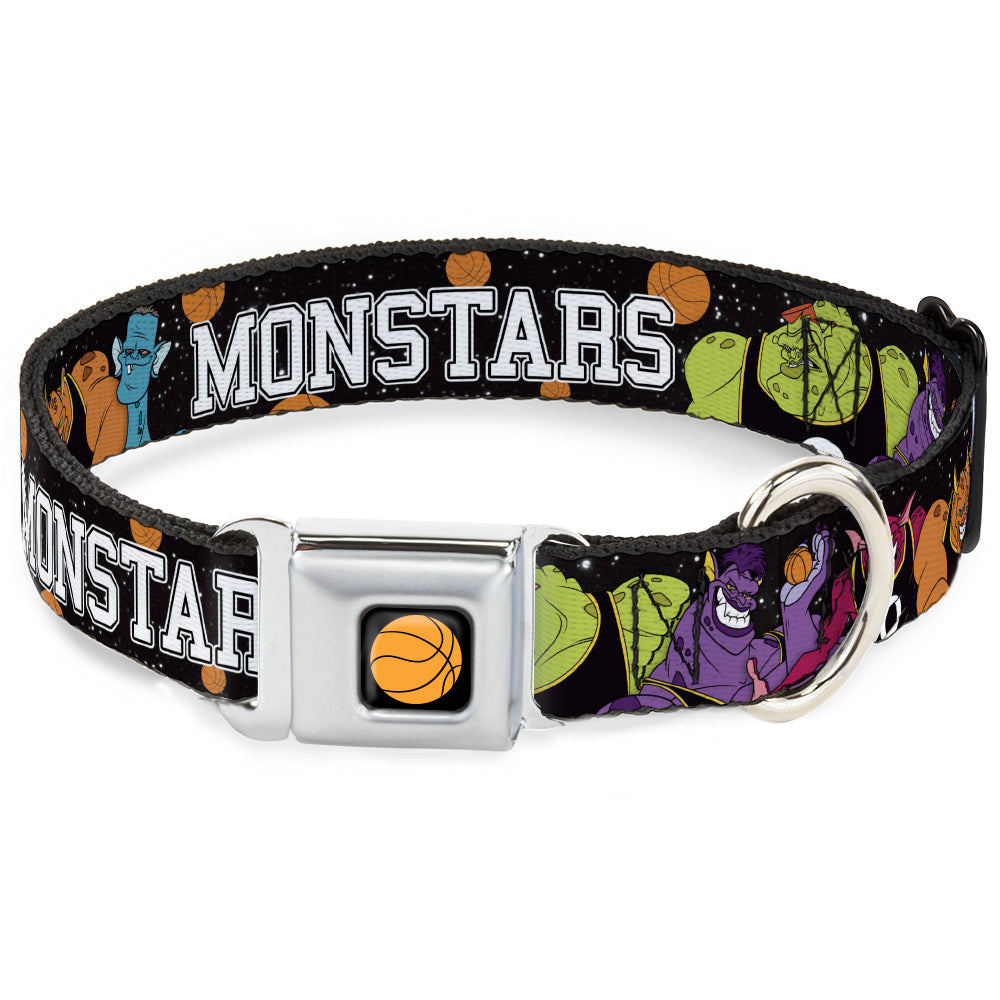 Looney Tunes Basketball Full Color Black Seatbelt Buckle Collar - Space Jam MONSTARS 5-Player Group Pose/Basketballs Galaxy Black/White Dog Collars Seatbelt Buckle Looney Tunes