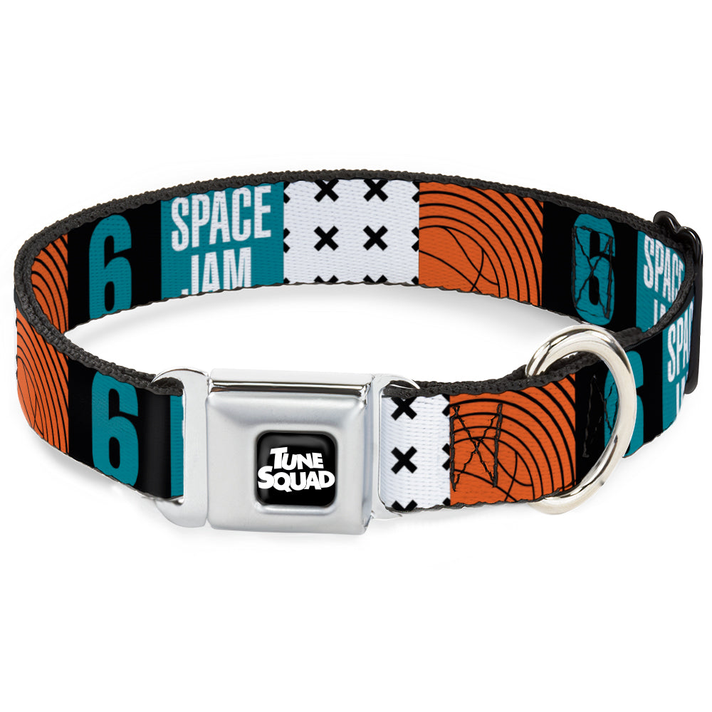 Space Jam 2 TUNE SQUAD Logo Full Color Black/White Seatbelt Buckle Collar - SPACE JAM Number 6 Blocks Black/Turquoise/White/Red Dog Collars Seatbelt Buckle Looney Tunes