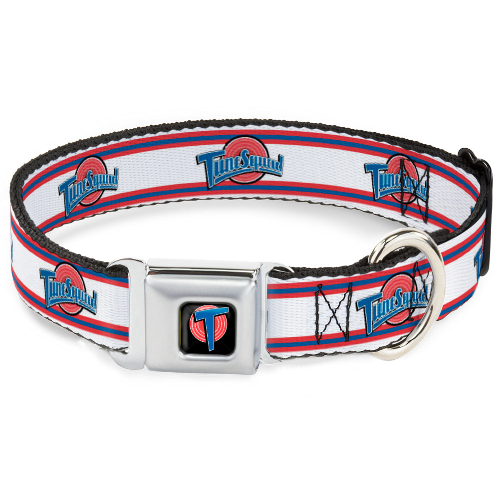 Space Jam Tune Squad Icon Full Color Black/Red/Blue Seatbelt Buckle Collar - Space Jam TUNE SQUAD Logo Stripe White/Red/Blue Dog Collars Seatbelt Buckle Looney Tunes