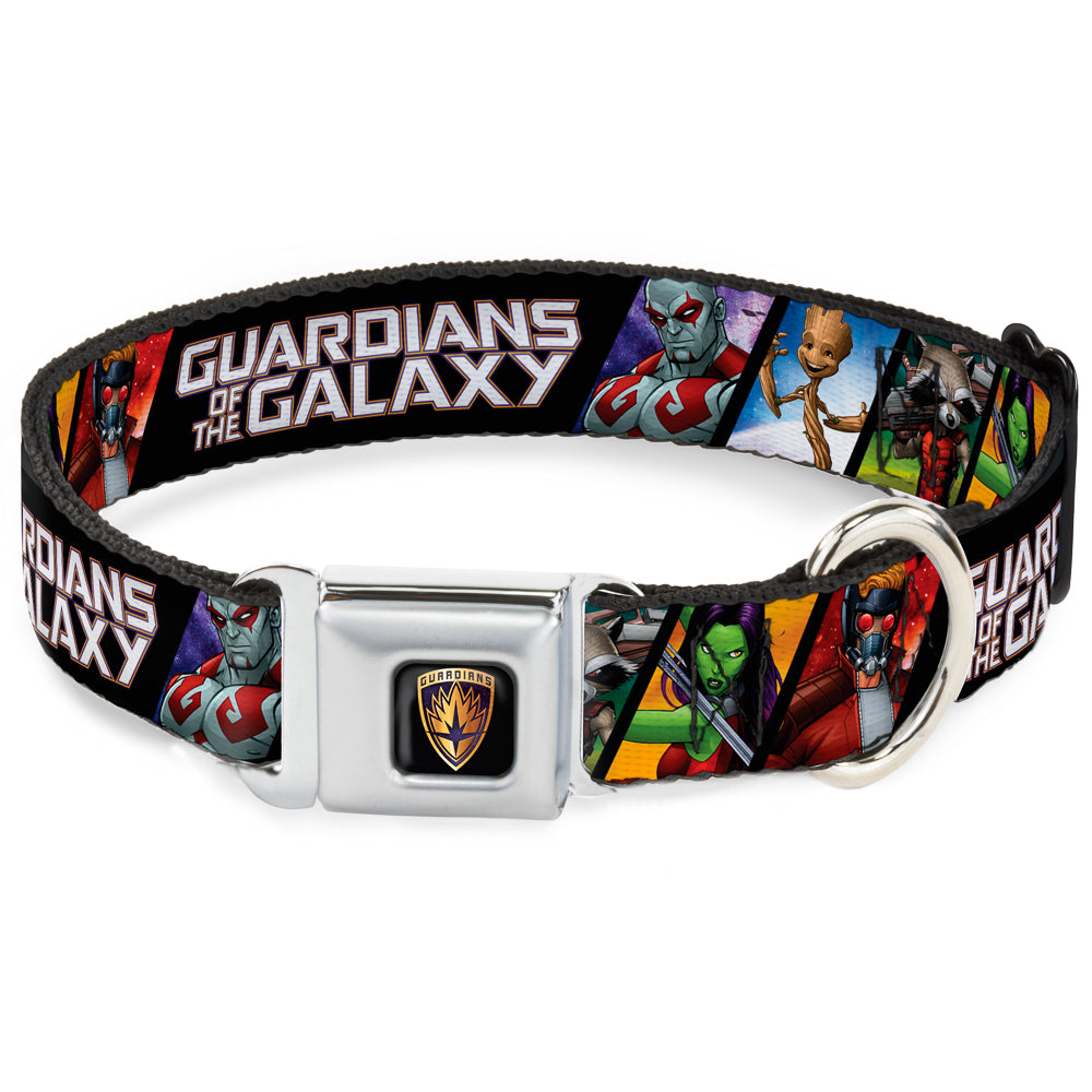 GUARDIANS OF THE GALAXY - EVERGREEN GUARDIANS Badge Full Color Black Gold Purple Seatbelt Buckle Collar - GUARDIANS OF THE GALAXY 5-Character Pose Blocks Dog Collars Seatbelt Buckle Marvel Comics