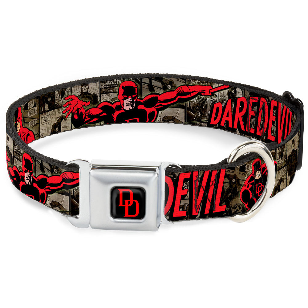 MARVEL UNIVERSE Daredevil DD Logo Full Color Black Red Seatbelt Buckle Collar - DAREDEVIL Action Poses/Comic Panels Grays/Red Dog Collars Seatbelt Buckle Marvel Comics