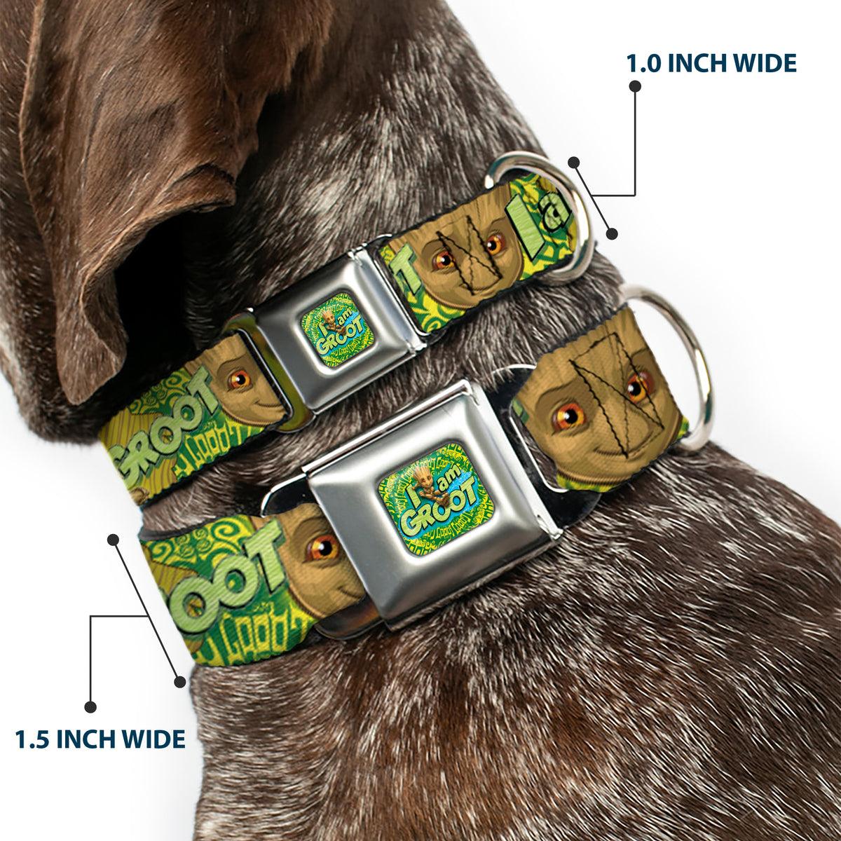 Baby Groot Running Pose I AM GROOT Full Color Greens/Yellows Seatbelt Buckle Collar - Baby Groot Pose/Face I AM GROOT Browns/Greens/Yellows Dog Collars Seatbelt Buckle Marvel Comics