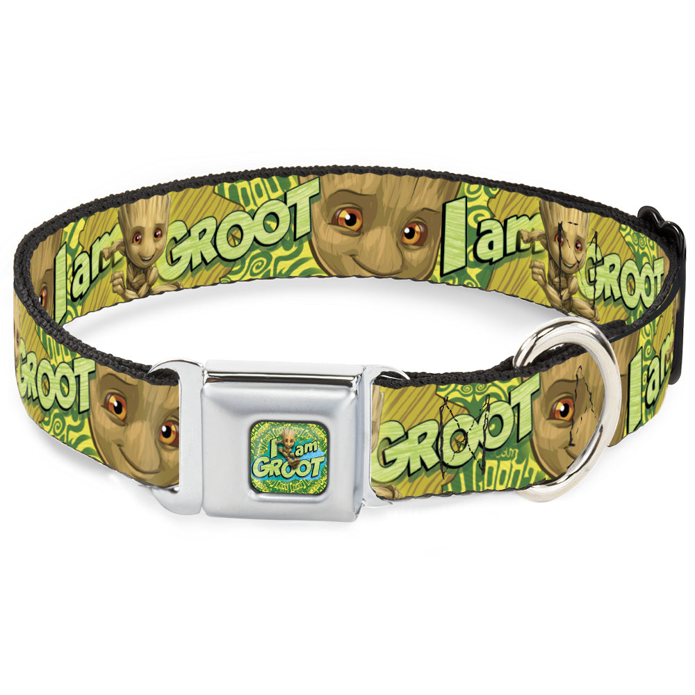 Baby Groot Running Pose I AM GROOT Full Color Greens/Yellows Seatbelt Buckle Collar - Baby Groot Pose/Face I AM GROOT Browns/Greens/Yellows Dog Collars Seatbelt Buckle Marvel Comics