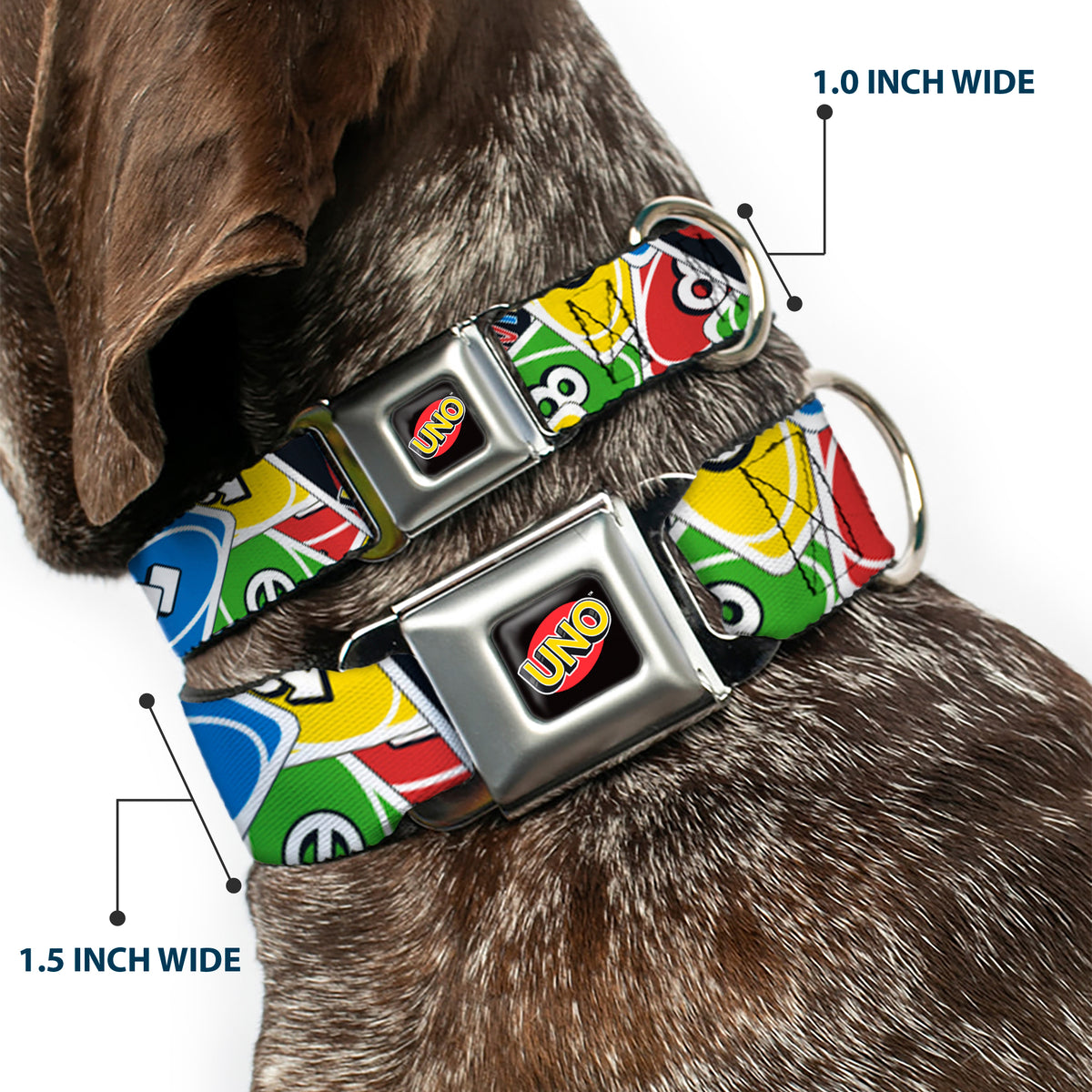 UNO Game Logo Full Color Black/Red/Yellow Seatbelt Buckle Collar - UNO Cards Stacked Collage Multi Color Dog Collars Seatbelt Buckle UNO