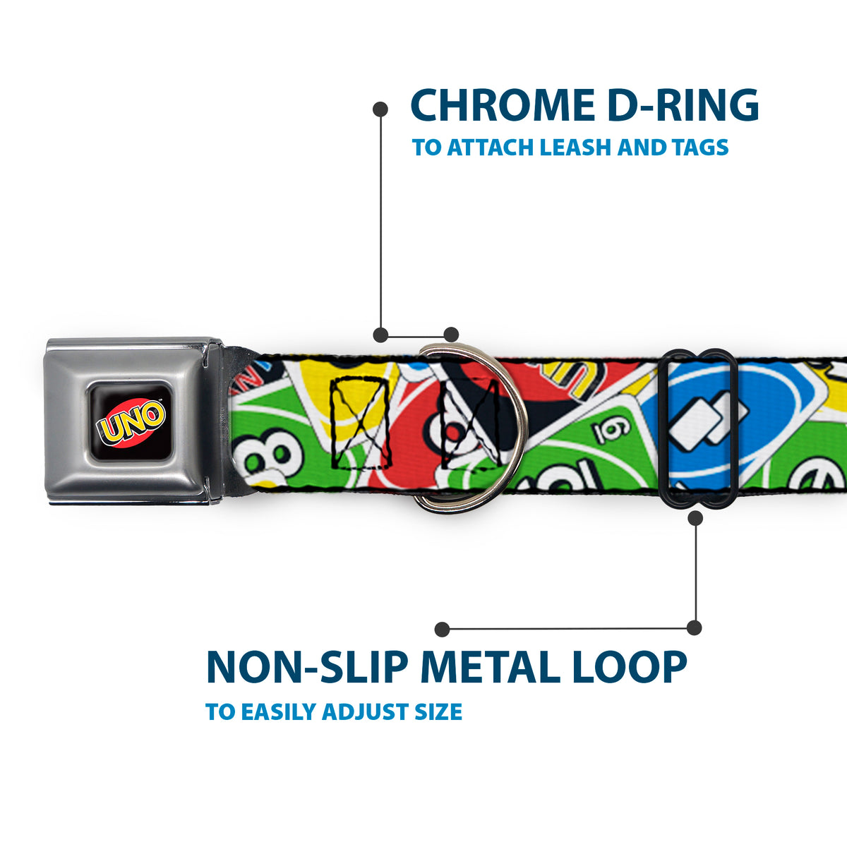 UNO Game Logo Full Color Black/Red/Yellow Seatbelt Buckle Collar - UNO Cards Stacked Collage Multi Color Dog Collars Seatbelt Buckle UNO