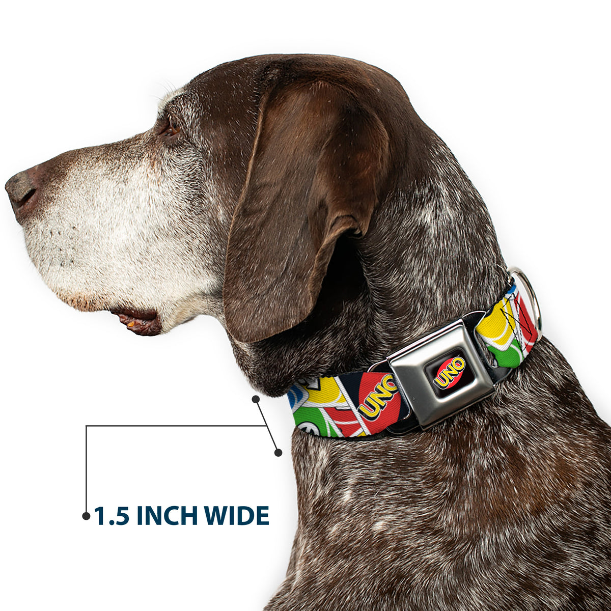 UNO Game Logo Full Color Black/Red/Yellow Seatbelt Buckle Collar - UNO Cards Stacked Collage Multi Color Dog Collars Seatbelt Buckle UNO